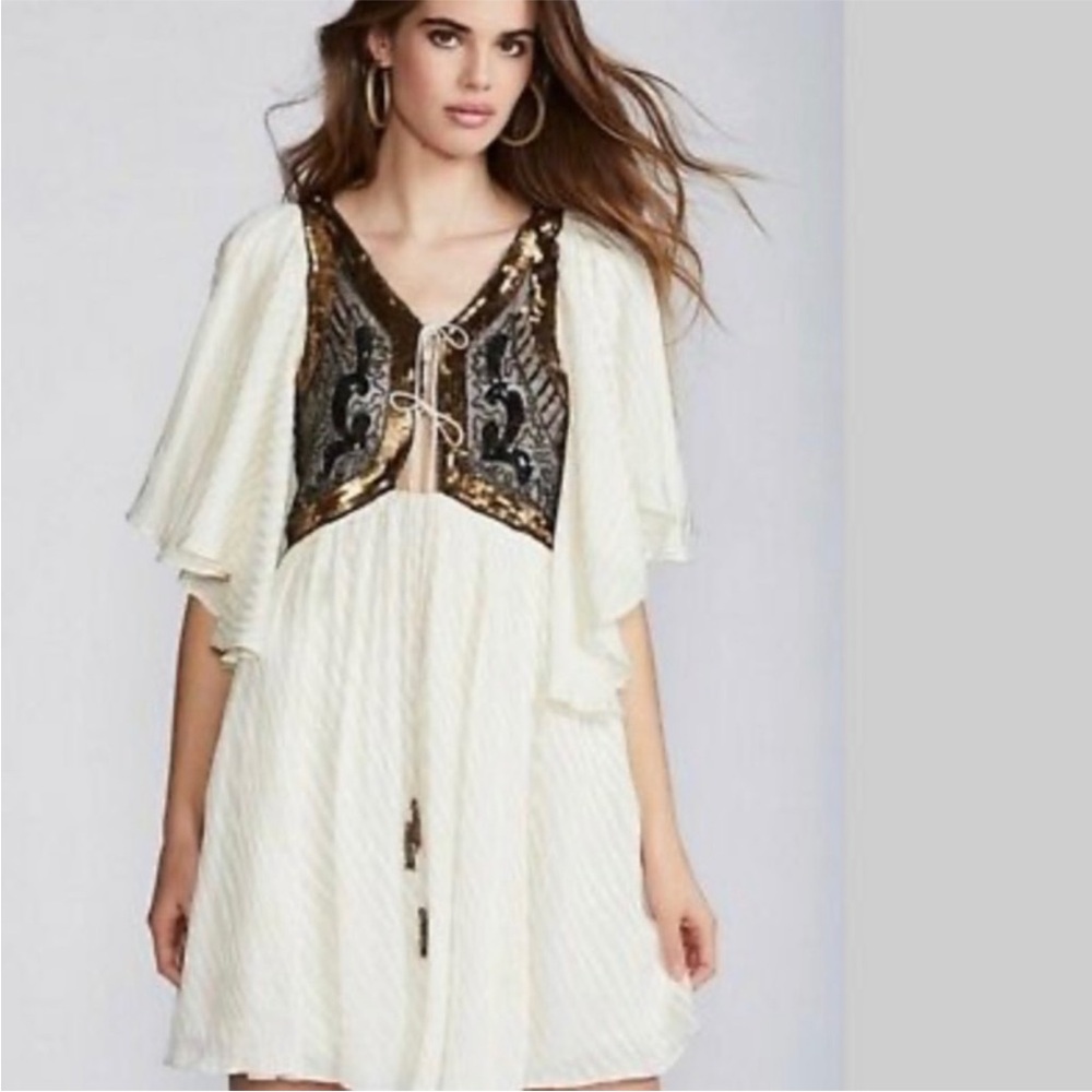 Free People Cream and Gold Mini Dress